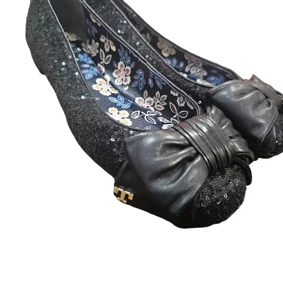 Tory Burch Sequin Divine Bow Flat Ballerina Driver Size 7‎ - Picture 6 of 9